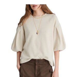 Madewell Heathered Natural Women's Puff Sleeve Sweatshirt NWT